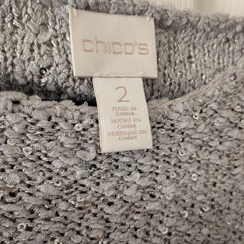 Chico's Tunic length Drop shoulder Gray Sweater with Sequins Size L - Picture 7 of 10